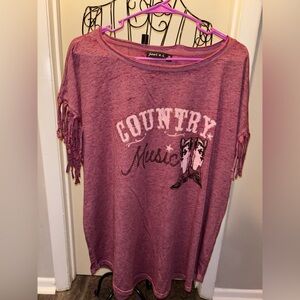 Pink Country Music Fringe Top(NWT)